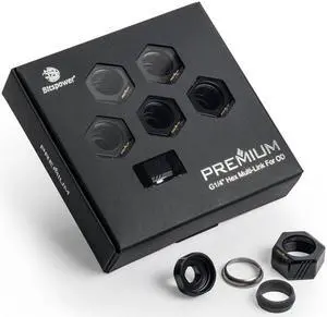 Bitspower Premium G1/4" Hex Multi-Link for 16mm OD Rigid Tubing, Matte Black, 6-pack