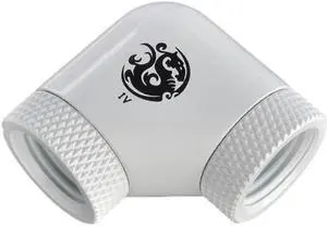 Bitspower G1/4" Female to Female Extender Fitting, 90 Degree Dual Rotary, Deluxe White