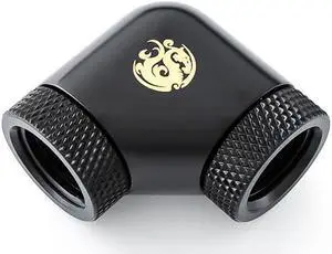 Bitspower G1/4" Female to Female Extender Fitting, 90 Degree Dual Rotary, Matte Black