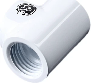 Bitspower T-Block Fitting with Triple G1/4" Female, Deluxe White Bitspower T-Block Fitting with Triple G1/4" Female, Deluxe White