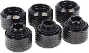 Alphacool Eiszapfen G1/4" HardTube Compression Fitting for Plexi (Acrylic) / Brass Hard Tubes, 16mm OD, Deep Black, 6-pack