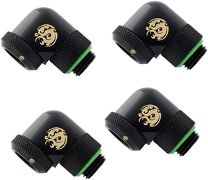Bitspower G1/4" to Enhance Multi-Link Adapter Fitting for 12mm OD Rigid Tubing, 90 Degree Rotary, Matte Black, 4-pack