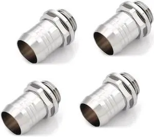 Bitspower G1/4" to 1/2" Barb Fitting for Soft Tubing, Silver Shining, 4-pack
