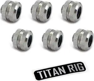 XSPC G1/4" to 10mm ID, 14mm OD Rigid Tubing Fitting, Chrome, 6-pack