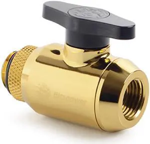Bitspower Mini Valve with Rotary G1/4" Extender and Inner G1/4" port, True Brass