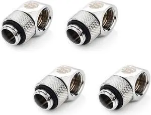 Bitspower G1/4" Male to Female Extender Fitting, 90 Degree Rotary, Silver Shining, 4-pack