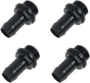 Alphacool HF G1/4" to 10mm ID "FatBoy" Barb Fitting for Soft Tubing, Deep Black, 4-pack