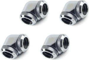 Bitspower Dual Enhance Multi-Link Adapter Fitting for 14mm OD Rigid Tubing, 90 Degree Angle, Silver Shining, 4-pack Bitspower Dual Enhance Multi-Link Adapter Fitting for 14mm OD Rigid Tubing, 90 Degree Angle, Silver Shining, 4-pack