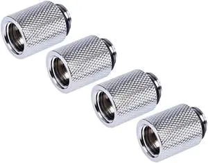 Alphacool HF G1/4" Male to Female Extender Fitting, 20mm, Chrome, 4-pack