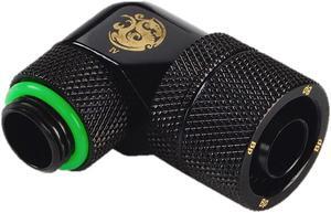 Bitspower G1/4" to 3/8" ID, 5/8" OD Compression Fitting for Soft Tubing, CC3 Ultimate, 90 Degree Dual Rotary, Matte Black