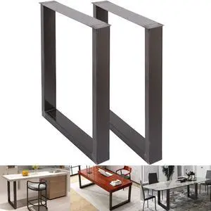 Techlifer Set of 2 Steel Table Legs Dining Table Legs Office Table Computer Desk Legs Steel Bench Legs Furniture Legs 600x720mm (24Height 28Wide, Square-Shape)