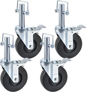 VEVOR BestEquip 4 Pack 5" Scaffolding Rubber Swivel Caster Wheels with Dual Locking Heavy Duty Casters 1" Solid Round Stem 280LBS Capacity Per Wheel for Warehousing and Industrial Equipment