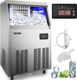 VEVOR Commercial Ice Makers 90 to 100LBS per 24H Stainless Steel 33LBS Storage Free Standing Commercial Ice Machine 4x9 Ice Cubes LED Display Auto Clean for Restaurant Bar and Coffee Shop