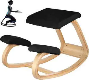 VEVOR Wooden Ergonomic Kneeling Chair Memory Seat Cushion Relieving Stress Body Shaping Black