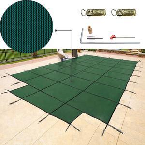 VEVOR Pool Safety Cover Fits 16x32ft Rectangle Inground Safety Pool Cover Green Mesh with 4x8ft Center End Steps Solid Pool Safety Cover for Swimming Pool Winter Safety Cover