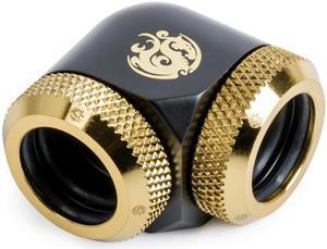 Bitspower Carbon Black/True Brass Enhance 90-Degree Dual Multi-Link Adapter For OD 14MM
