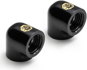 Bitspower Computer Water Cooling 90-Degree With Dual Inner G1/4" Extender Fitting (Glorious Black) (2 PCS)--BPTA-90DIA-GB