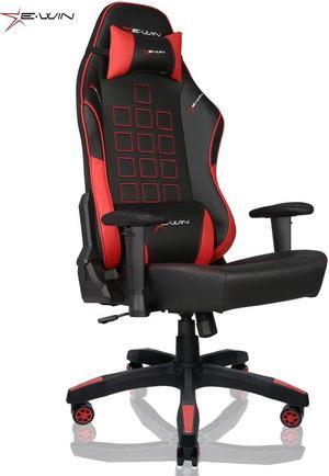 E-WIN 400 lb Gaming Chair Office Chair Heavy Duty Gaming Chair with Lumbar Support Wide Seat High Back Adjustable Armrest-Black/Red