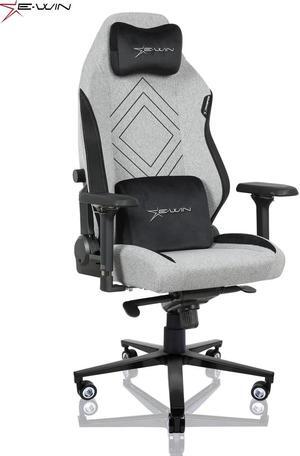 E-WIN Gaming Chair Breathable Fabric Office Chair with Magnetic Head Pillow and Lumbar Support High Back Ergonomic Computer Chair,Light Grey