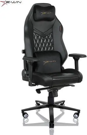 E-WIN 400LB Racing Style Gaming Chair,Height Adjustable  Computer Chair with Magnetic Head Pillow and Lumbar Support, Adjustable Armrest-Black