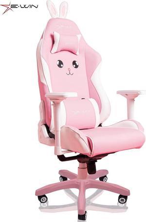 E-WIN Pink Bunny Gaming Chair, Ergonomic Computer Chair,Cute Kawaii Gamer Chair with Headrest and Lumbar Support