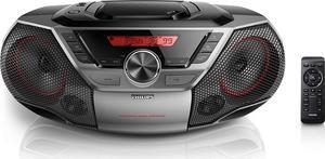 Philips AZ7T CD-Soundmachine Portable Boombox CD Player Bluetooth FM Radio MP3 Mega Bass Reflex Stereo Sound System with NFC, 12W, USB Input, Headphone Jack, and LCD Display