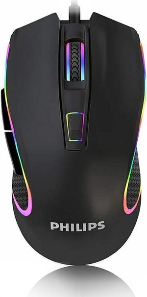 Philips Wired  Mouse for Gaming RGB Ergonomic Mouse, Programmable Buttons Up to 6400 Adjustable DPI Optical USB PC Computer Mice for Windows PC Gamers Mouse