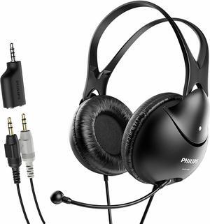 Philips Wired Over Ear Stereo Headphones W Mic & 2-to-1 Adapter for Zoom