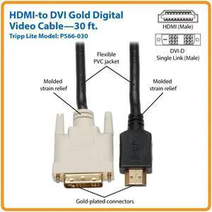 Tripp Lite P566-030 Tripp Lite HDMI to DVI Cable, Digital Monitor Adapter Cable - (HDMI to DVI-D M/M) 30-ft.
