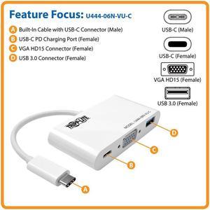 Tripp Lite USB C to VGA Multiport Adapter w/ PD Charging USB Type C to VGA (U444-06N-VU-C)