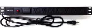 AVBcable PC-RM-7SB 7 Outlet Rack Mount Power (Surge Suppression) 2 fronted mount w/ 6FT Power Cord for Standard 19in rack.