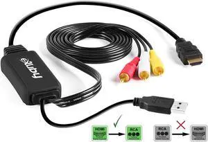 HDMI to RCA Cable - Hassle Free - Converts Digital HDMI signal to Analog RCA/AV - Works w/ TV/HDTV/XBOX 360/PC/DVD & More - All-In-One Converter Cable Saves You Money - HDMI to AV Converter