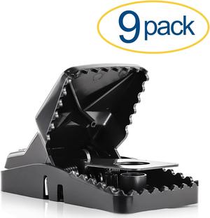 Large Powerful Rat Traps (9 Pack) - Kills Instantly with Powerful Steel Spring - Setup in Seconds - Wash & Reuse Over & Over - Hands Free Disposal - Rat Control without Harmful Poisons or Chemicals