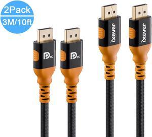 DisplayPort 1.4 Cable 8K 10ft 3m [2Pack], iXever Nylon Braided 8K DP to DP Cable (8K@60Hz, 4K@144Hz and 1080P@240Hz), HBR3, 32.4Gbps, HDCP 2.2, HDR Support