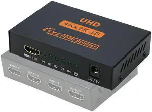 4K 1x4 HDMI Splitter iXever - 1 In to 4 Out HDMI Display Duplicate/Mirror - Powered HDMI Splitter Ver 1.4 Certified for Full HD 1080P 4K@30Hz High Resolution & 3D Support (One Input To Four Outputs)
