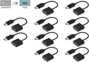 DP DisplayPort to VGA Adapter 1080p [10Pack], IXEVER DP to VGA Female Converter Adapter, 1920x1080 for Computer to DP Display, Compatible with Projector, HDTV, Monitor