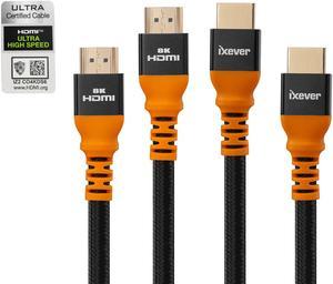 2Pack iXever 8K 4K HDMI 2.1 Cable 6 Ft Ultra Hi Speed 48Gbps HDR Enhanced Audio Return (eARC) & Dolby Atmos Support 8K 120Hz (6 Feet)