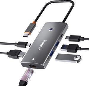 USB C Multiport Adapter, Dual 4K 60Hz HDMI 2.0b, 2x 10Gbps USB Hub, 100W PD  Pass-Through, GbE, SD, 22/55cm Cable, Mini Dock, Laptop Docking Station