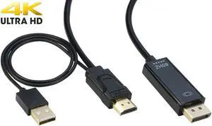 6ft 4K HDMI to DP DisplayPort Cable Adapter [4K@60Hz,2K@144Hz], iXever HD to DP Video  Cable Converter for PC Graphics Card Laptop PS5 PS4 NS Xbox One/360