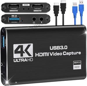 4K Audio Video Capture Card, USB 3.0 HDMI Video Capture Device 4K HDMI Loop-Out, 1080P 60FPS/2K 30FPS For Game Recording, Live Streaming Works for PS5/Switch/Camera/PC/OBS(Black)