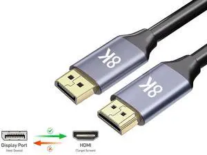 DisplayPort to HDMI Cable, Uni-Directional, 8K@60Hz, 4K@240Hz,4K@144Hz,4K@60Hz,1080p, 6 ft, Black