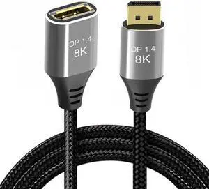 Jimier DisplayPort 1.4 8K 60hz Extension Cable Male to Female Ultra-HD UHD 4K 144hz DP to DP Cable 7680*4320 for Video PC Laptop TV