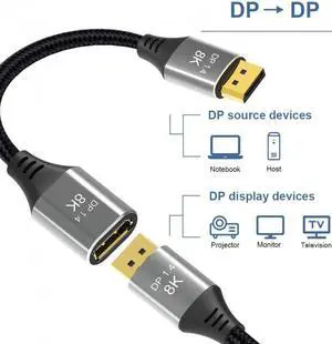 CY DisplayPort 1.4 8K 60hz Extension Cable Male to Female Ultra-HD UHD 4K 144hz DP to DP Cable 7680*4320 for Video PC Laptop TV