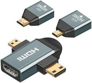 Cablecc 3pcs/set Micro & Mini HDMI to HDMI-compatible 1.4 Female 2-in-1 Combo Adapter 4K@60hz