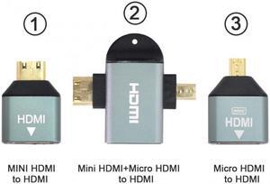 FVH 3pcs/set Micro & Mini HDMI to HDMI-compatible 1.4 Female 2-in-1 Combo Adapter 4K@60hz