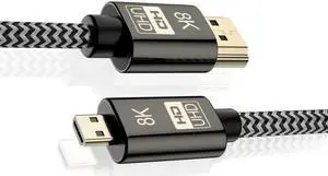 Xiwai Micro HDMI to HDMI 2.1 Ultra-HD UHD 8K 60hz 4K 120hz Cable 48Gbs HDMI Cord for Camera Tablet