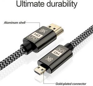 CY Micro HDMI to HDMI 2.1 Ultra-HD UHD 8K 60hz 4K 120hz Cable 48Gbs HDMI Cord for Camera Tablet