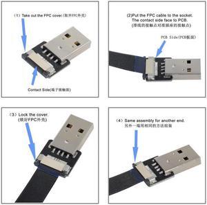 CY 1.0M USB 2.0 Type-A Male to Type-A Male Data Flat Slim FPC Cable for FPV & Disk & Scanner & Printer