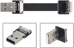 Cablecc Up Angled USB 2.0 Type-A Male to Type-A Male Data Flat Slim FPC Cable 90 Degree for FPV and Disk and Scanner and Printer
