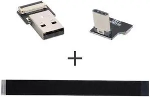 Cablecc Up Down Angled USB 2.0 Type-A Male to USB-C Type-C Male Data Flat Slim FPC Cable for FPV and Disk and Phone